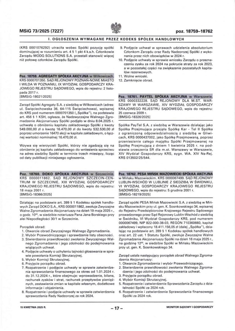 Ogłoszenie w MSiG nr 73/2025 (7227) pod pozycją 18762