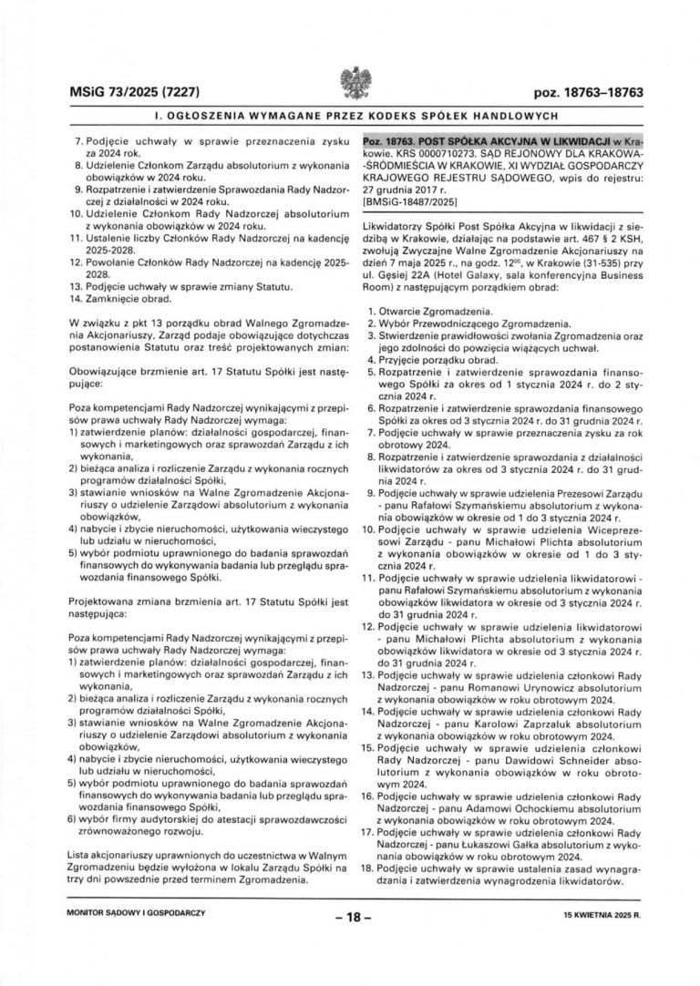 Ogłoszenie w MSiG nr 73/2025 (7227) pod pozycją 18762