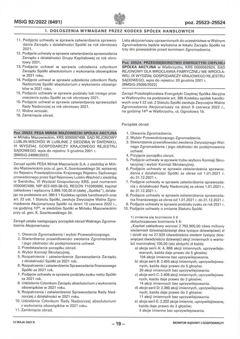 Ogłoszenie w MSiG nr nr 92/2022 pod pozycją 25523
